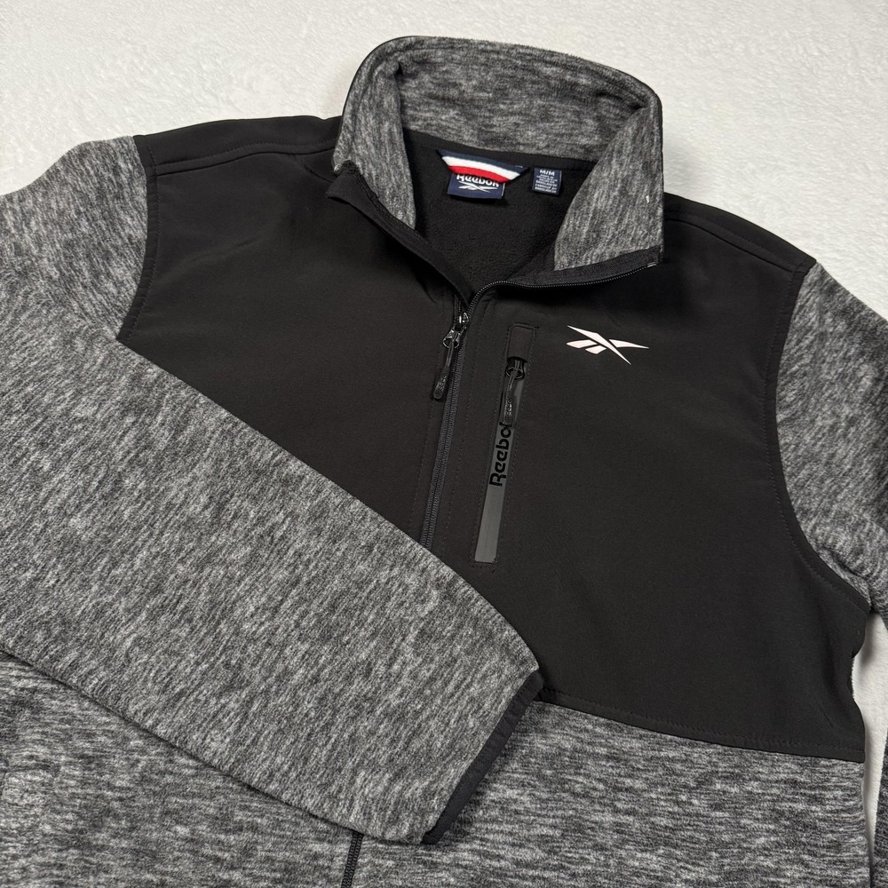 Reebok Jacket Mens Medium Gray Black Colorblock Fleece Lined Full Zip Softshell‎